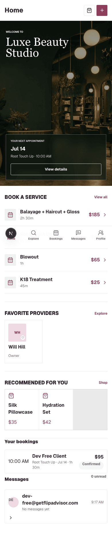 Friday Scheduling client experience screen