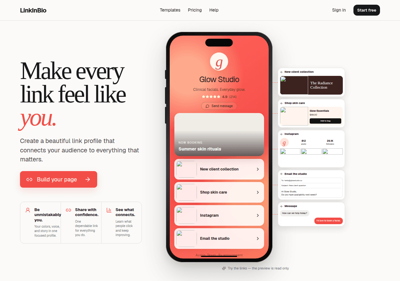 LynxProfile landing page screenshot