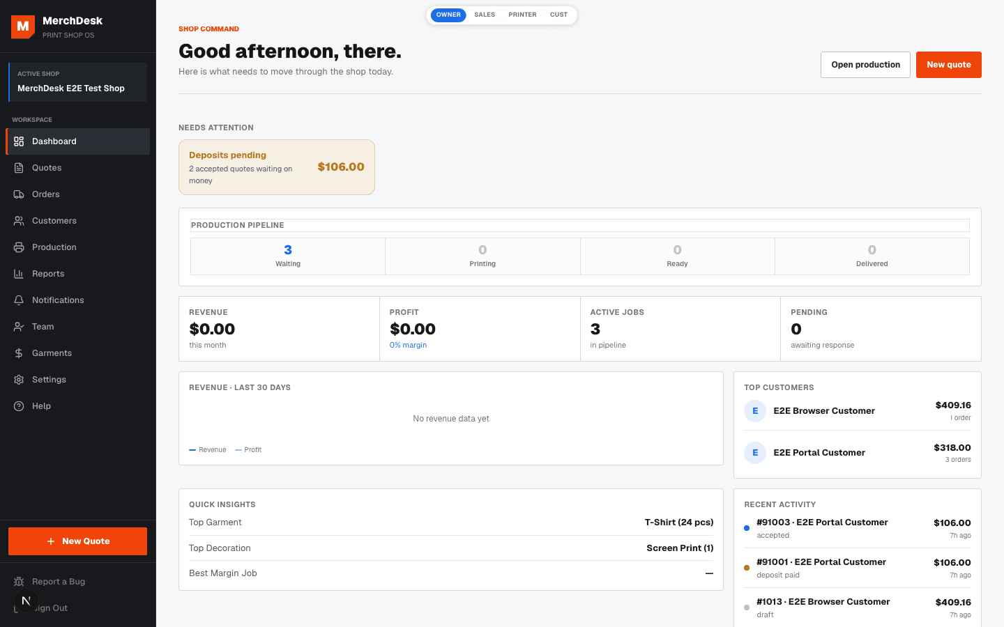 MerchDesk operator workspace screenshot