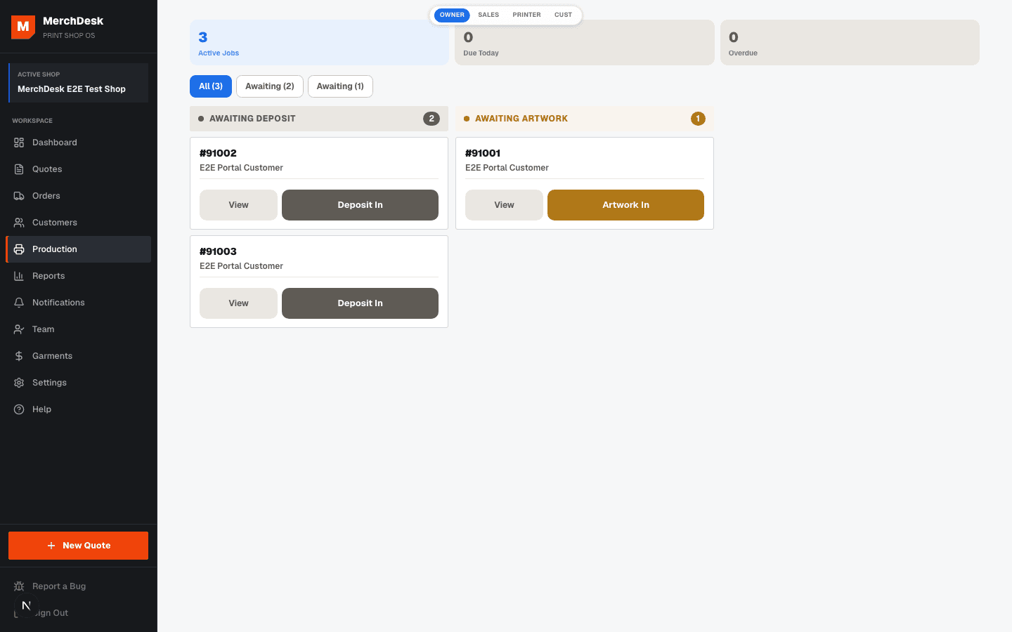 MerchDesk production workflow screenshot