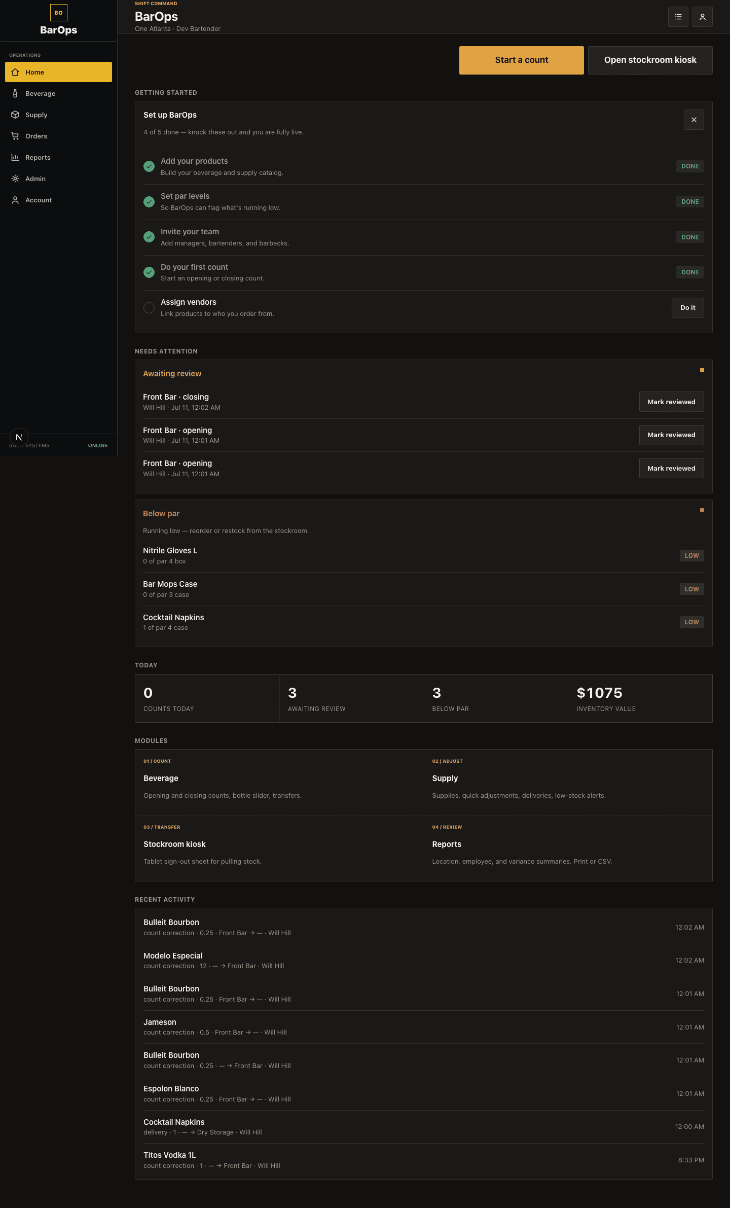 PourAudit manager dashboard screenshot
